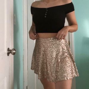 gold sparkly skater skirt
